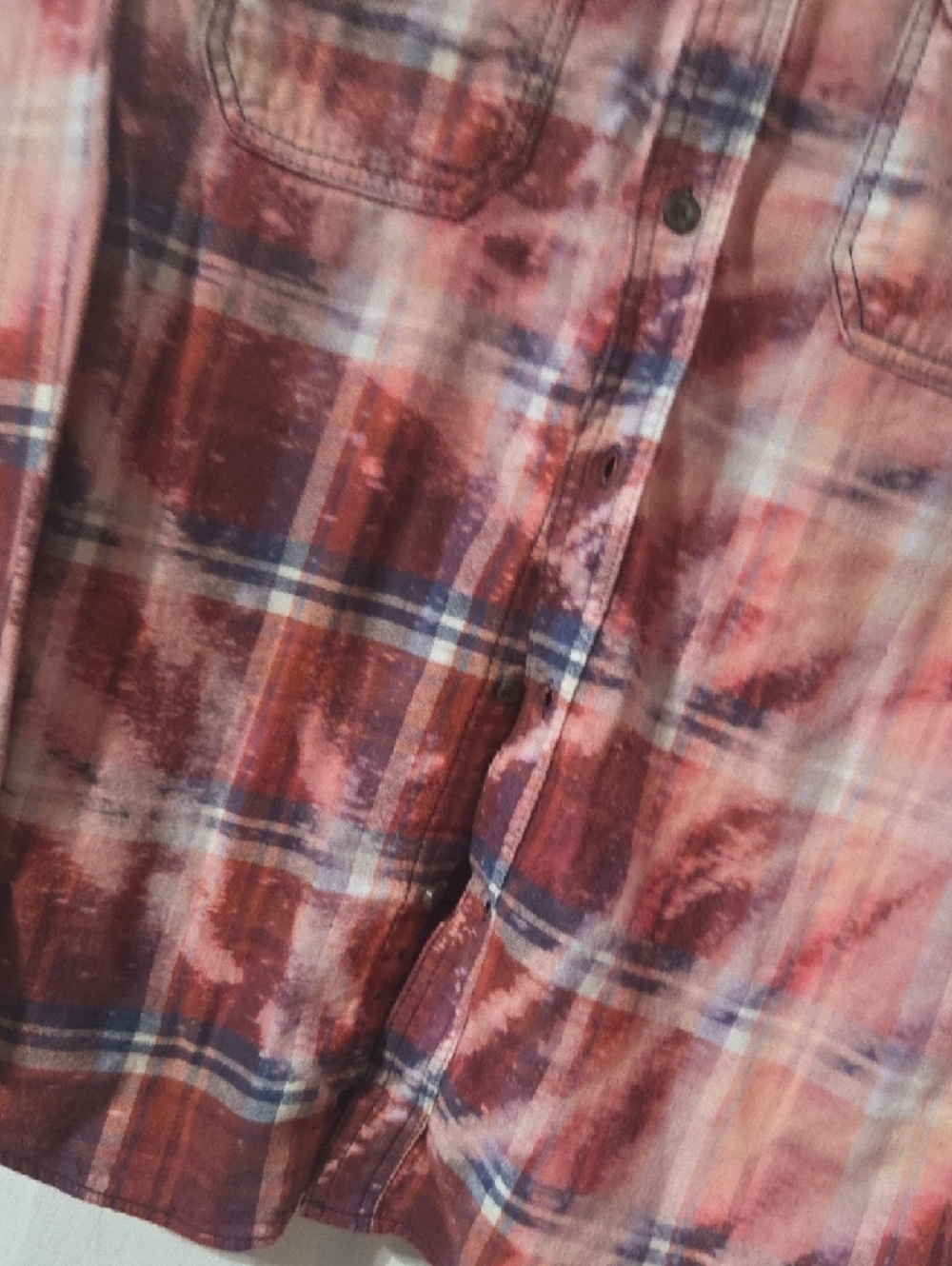 George Hand Bleached/Altered Navy/Red Plaid Button-Up Flannel - Picture 4 of 11